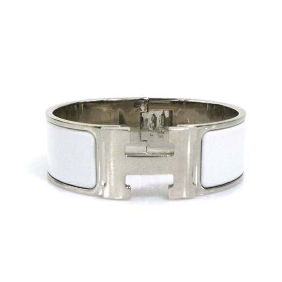 Hermes Hermès Click Clack Bangle Bracelet in Metal/Enamel Silver/White Wome...